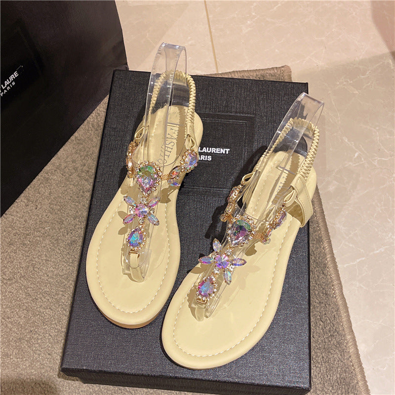 Damen elegante Zehentrenner-Sandalen mit funkelndem Strass