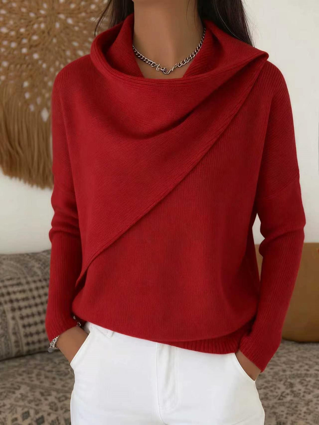 Damen Asymmetrischer Grobstrick-Pullover mit Schalkragen Shop Nory