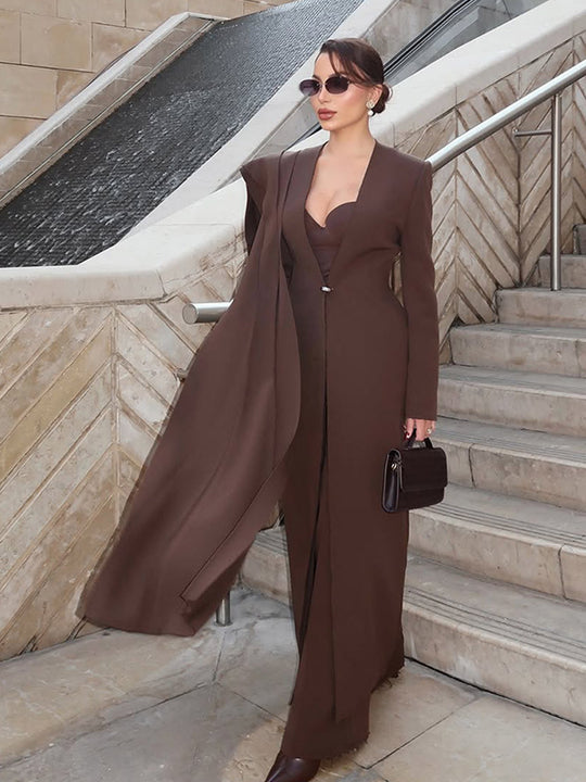 Damen Elegantes Mantelkleid mit Cape-Schulter und taillierter Silhouette Shop Nory