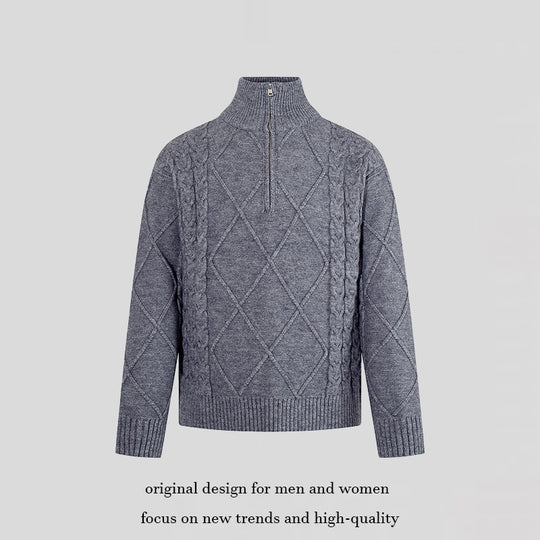 Herren Strickpullover mit Zopfmuster, halbem Reißverschluss und hohem Stehkragen Shop Nory