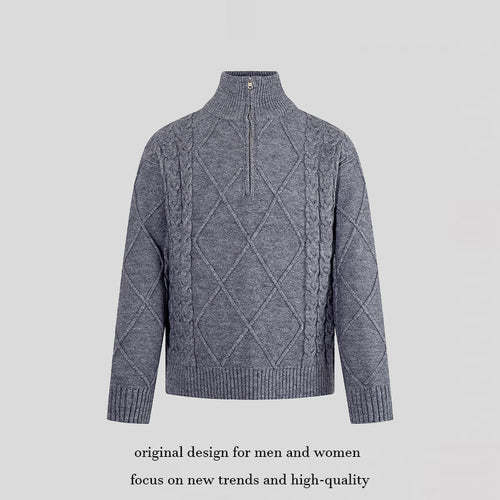 Herren Strickpullover mit Zopfmuster, halbem Reißverschluss und hohem Stehkragen Shop Nory