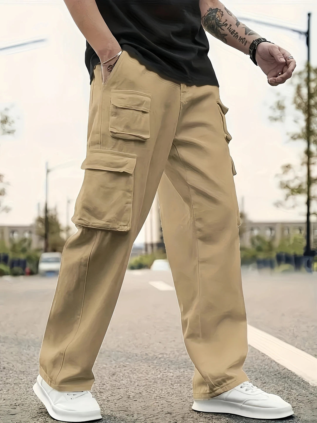 Herren Multifunktionale Cargo-Hose mit mehreren Klapptaschen und geradem Bein Shop Nory