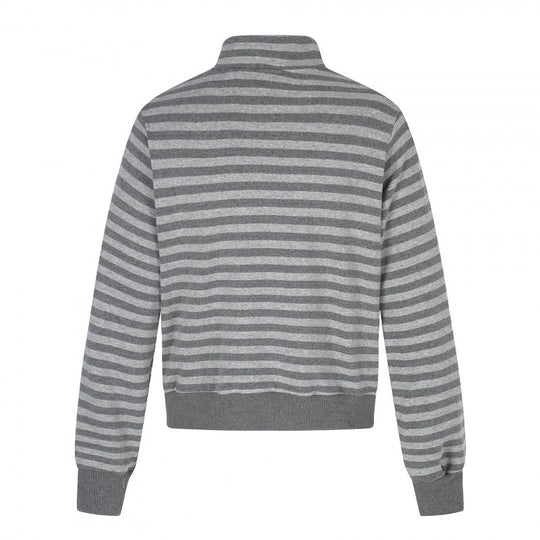 Unisex Gestreifter Zip-Hoodie mit Troyerkragen, Brust-Print und Reißverschlusstaschen Shop Nory