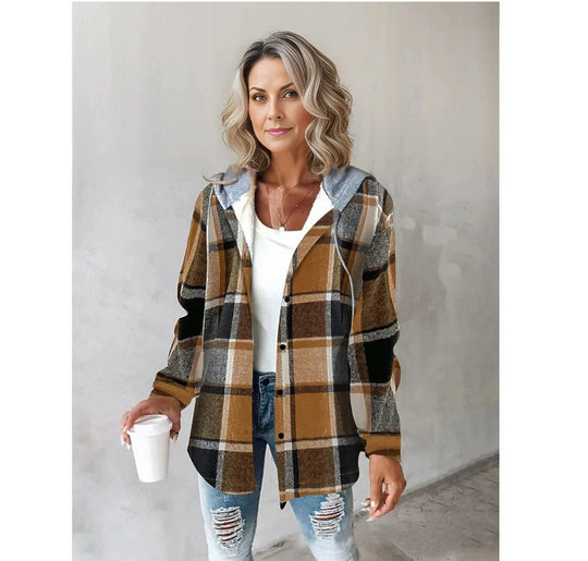 Damen Kapuzencardigan mit Streifen und Druckknopfblende Shop Nory