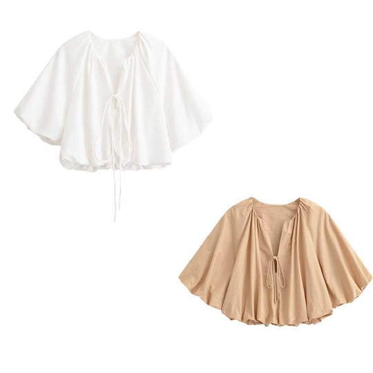 Damen Oversized Cape-Bluse mit Kordelzug, gerafftem Saum und voluminösen Fledermausärmeln Shop Nory