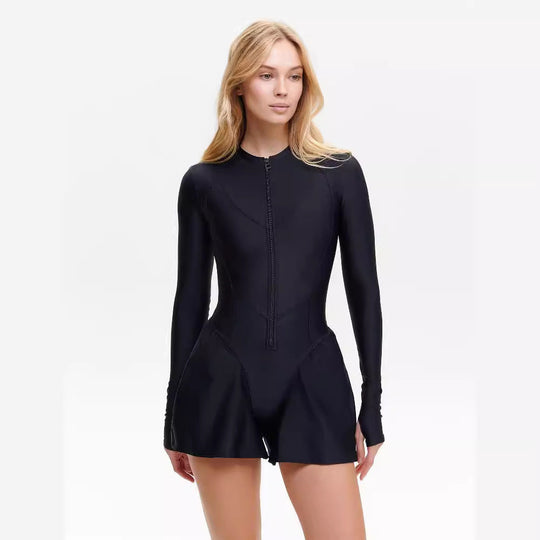 Damen Sportlicher Jumpsuit mit langem Arm und Reißverschluss