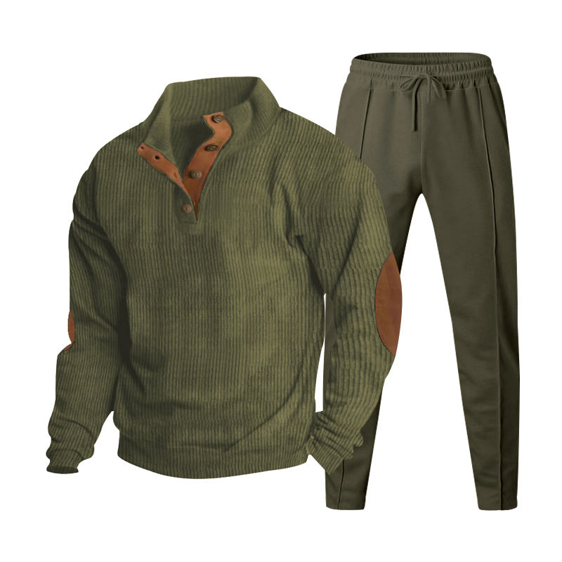 Herren Strukturiertes Henley-Loungewear-Set mit Ellenbogen-Patches & tapered Jogginghose Shop Nory