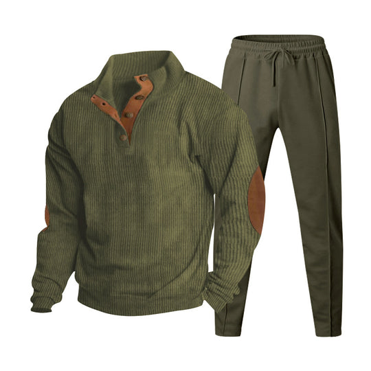 Herren Strukturiertes Henley-Loungewear-Set mit Ellenbogen-Patches & tapered Jogginghose Shop Nory