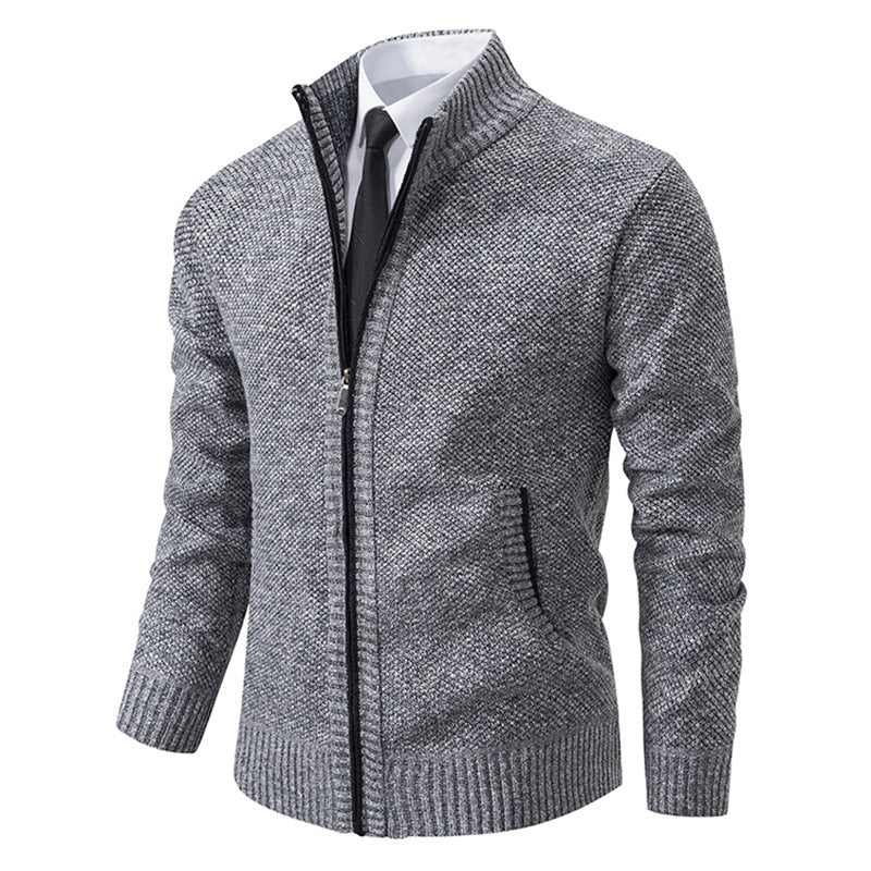 Herren elegante Strickjacke mit durchgehendem Reißverschluss und strukturiertem Design