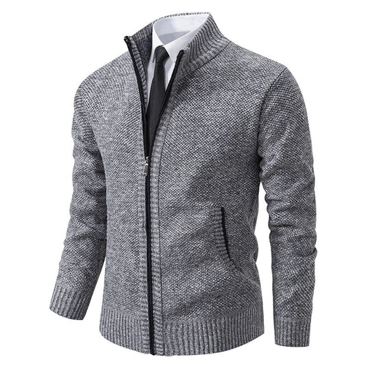 Herren elegante Strickjacke mit durchgehendem Reißverschluss und strukturiertem Design