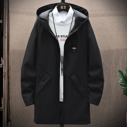 Herren urbaner Midlength Tech-Parka mit Kapuze, verdecktem Reißverschluss und winddichter Beschichtung Shop Nory