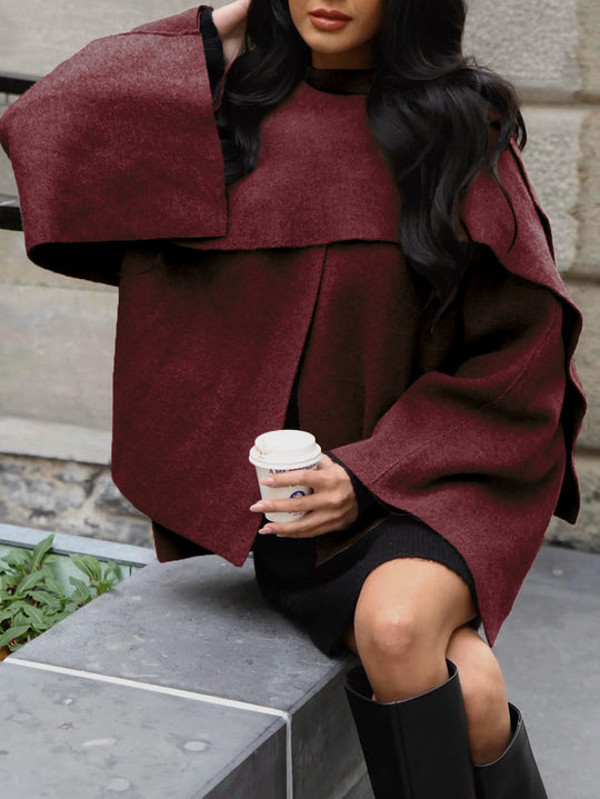 Damen Kurze Capejacke im Lagenlook aus Wollmix mit weitem Fledermausärmel Shop Nory