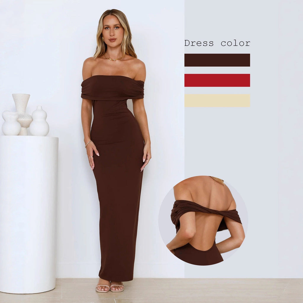 Damen Elegantes Maxikleid mit Off-Shoulder Schnitt und figurbetonter Passform