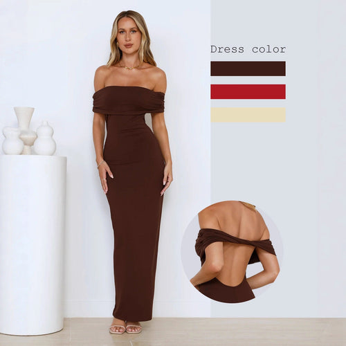 Damen Elegantes Maxikleid mit Off-Shoulder Schnitt und figurbetonter Passform