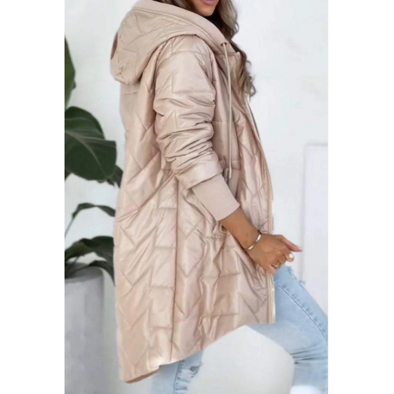 Damen Lässige Steppjacke mit Kapuze und großen Taschen
