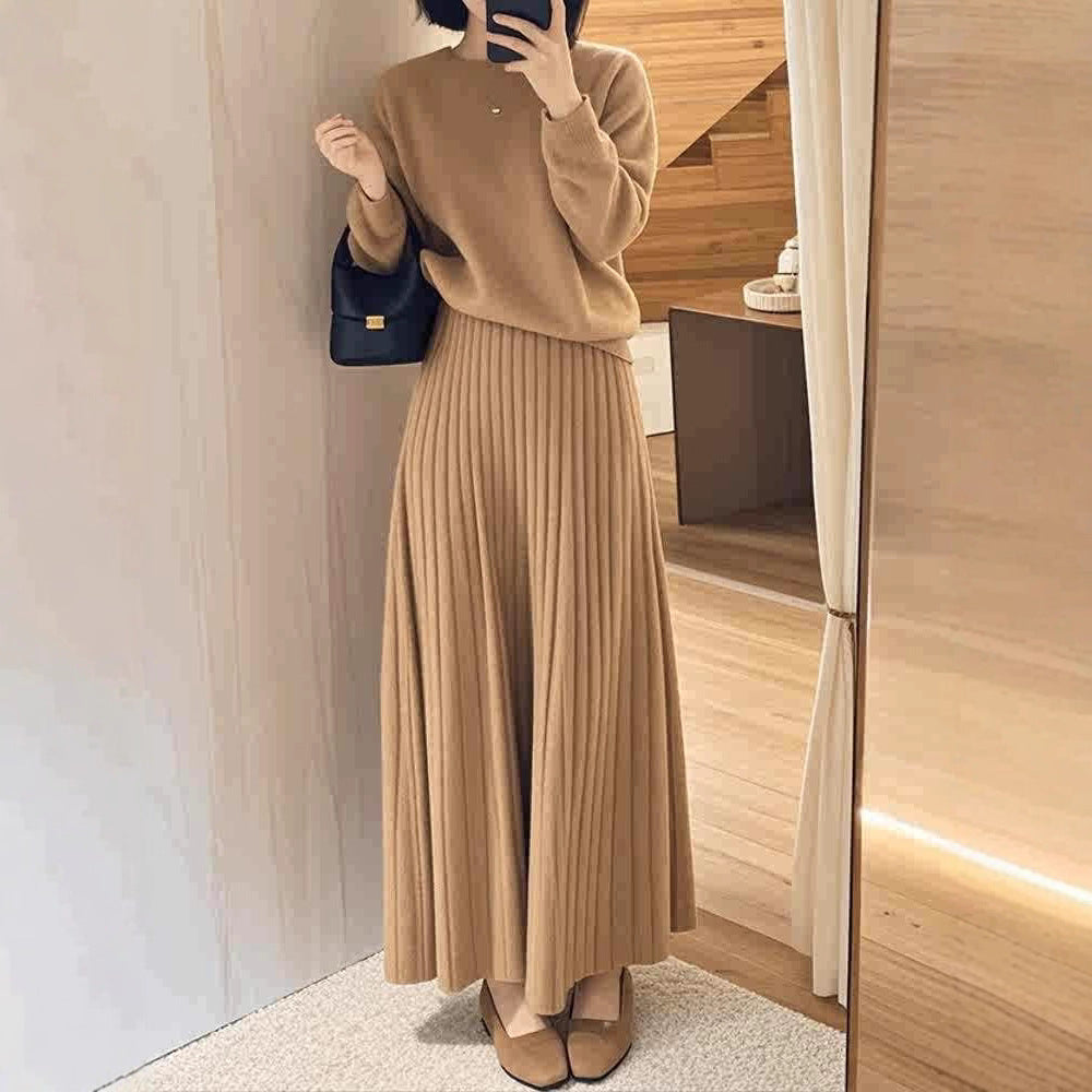 Damen Oversize-Strickpullover und plissierter Maxi-Rock Set Shop Nory