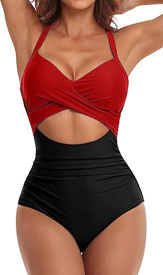 Damen Cut-Out Badeanzug mit Kreuzgurt