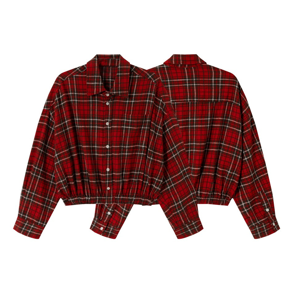 Damen Kurz geschnittene Oversize-Hemdjacke im Karo‑Flanell mit Gummizugsaum Shop Nory