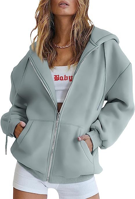 Damen nan oversized Kapuzenjacke mit durchgehendem Reißverschluss Kängurutaschen und weichem Sweatmaterial Shop Nory