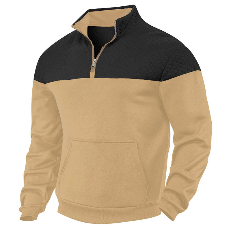 Herren nan gestepptes Sweatshirt mit Stehkragen, Halbreißverschluss und Kängurutasche Shop Nory