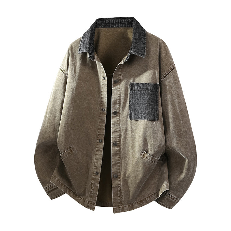 Herren Locker geschnittene Denim-Hemdjacke mit Kastenform und Eingrifftaschen Shop Nory