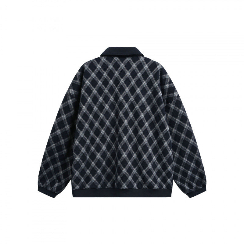 Unisex Oversize Polo-Halbzip-Pullover mit Argyle-Struktur Shop Nory