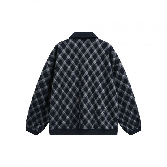 Unisex Oversize Polo-Halbzip-Pullover mit Argyle-Struktur Shop Nory