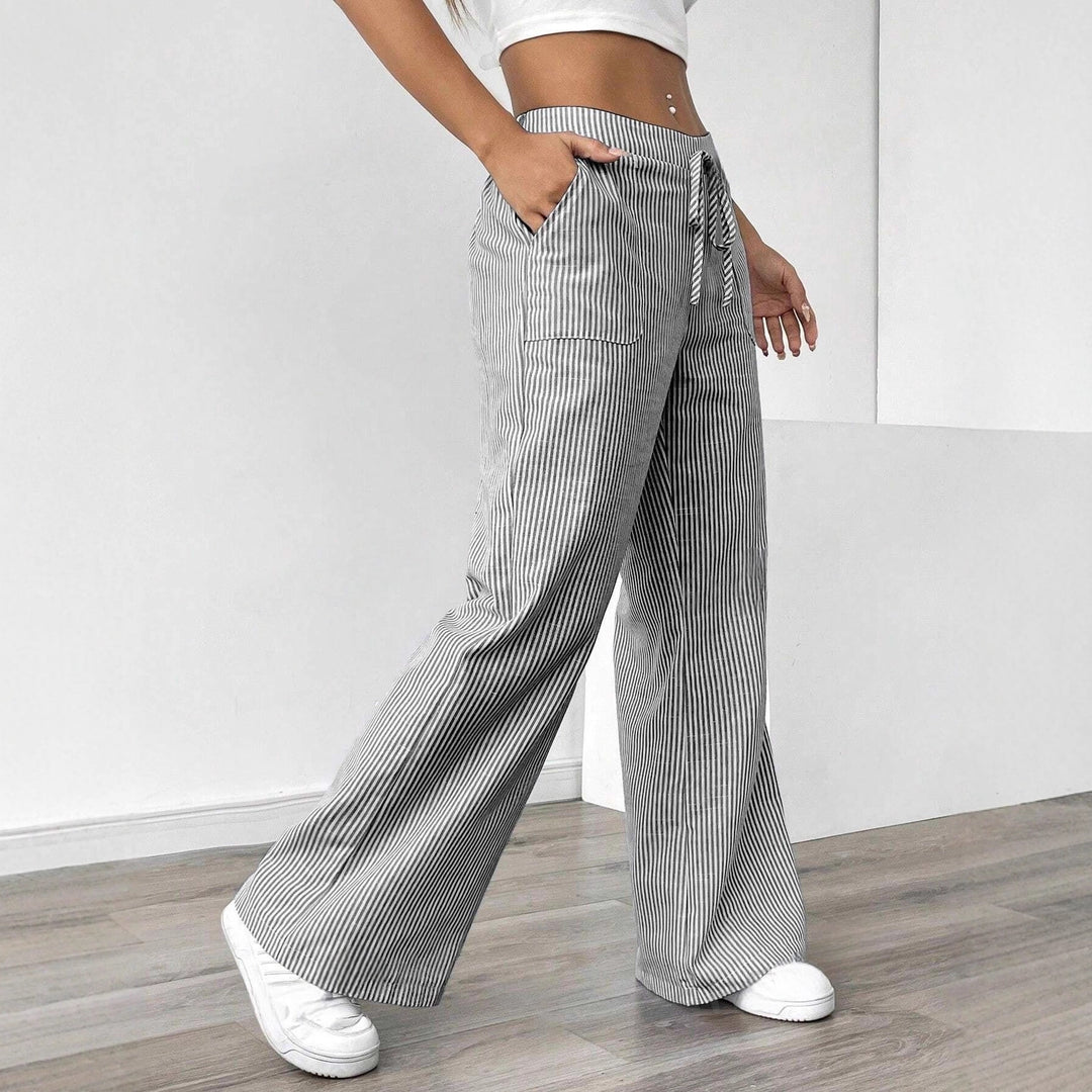 Damen weiche High-Waist Loungehose mit weitem Bein Tunnelzug und aufgesetzten Taschen Shop Nory