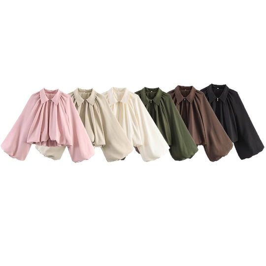 Damen Kurzjacke mit übergroßen Ballonärmeln und Reißverschluss Shop Nory