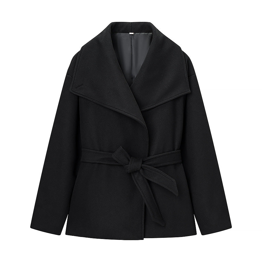 Damen Kurzer Wollmix-Mantel mit weitem Schalkragen und Taillengürtel Shop Nory
