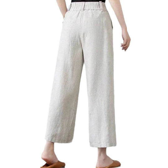 Damen Weite Leinenhose mit elastischem Bund und praktischen Seitentaschen