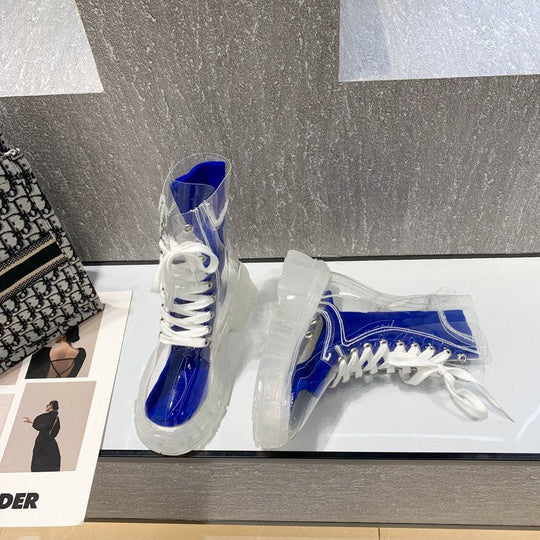 Damen trendige Stiefeletten im transparenten Design mit knalligem Detail
