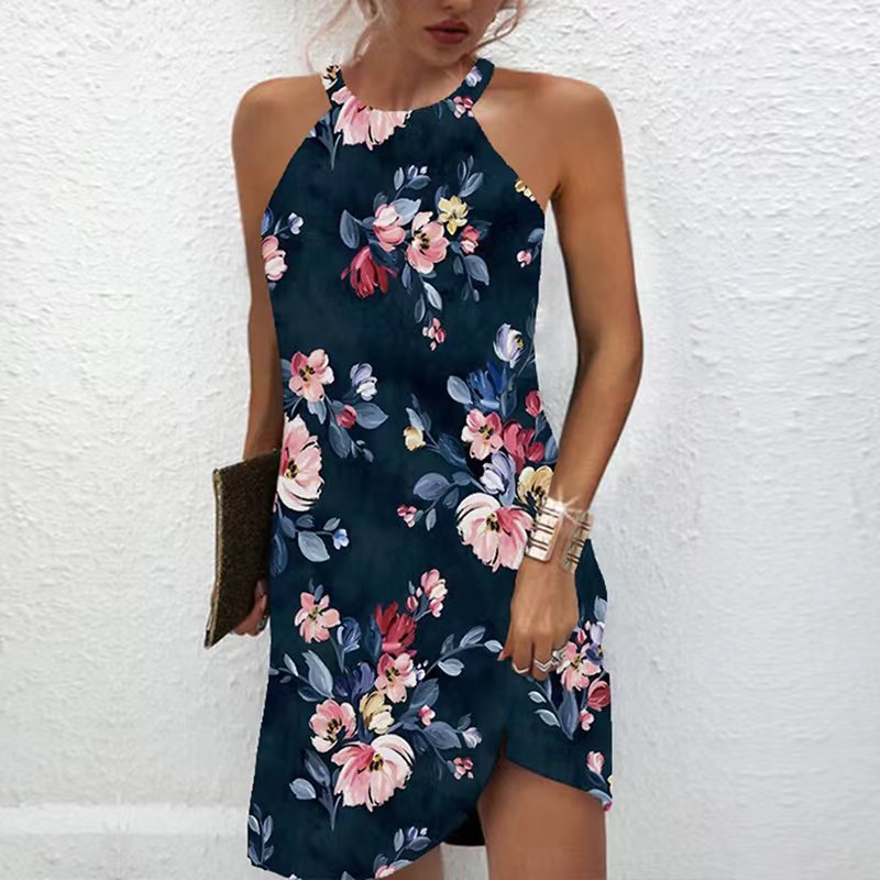 Damen kurzes Sommerkleid mit floralen Mustern