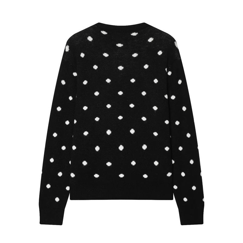 Damen Gepunkteter Strickcardigan mit Rundhals und Knopfleiste Shop Nory