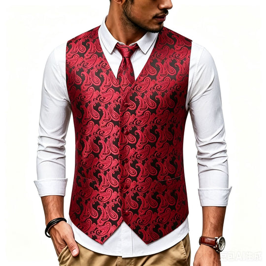 Herren Satin-Jacquard-Weste mit Paisley-Muster und passender Krawatte Shop Nory