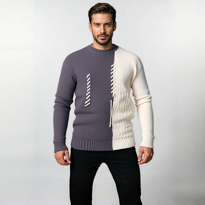 Unisex strukturierter Oversize-Strickpullover mit Zopfmuster und dekorativer Steppnaht Shop Nory