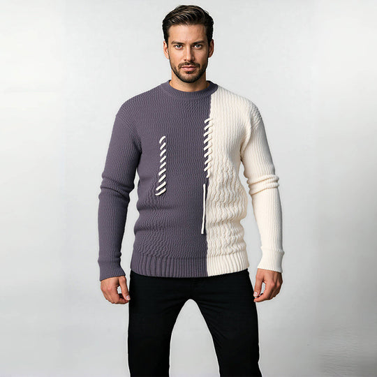 Unisex strukturierter Oversize-Strickpullover mit Zopfmuster und dekorativer Steppnaht Shop Nory