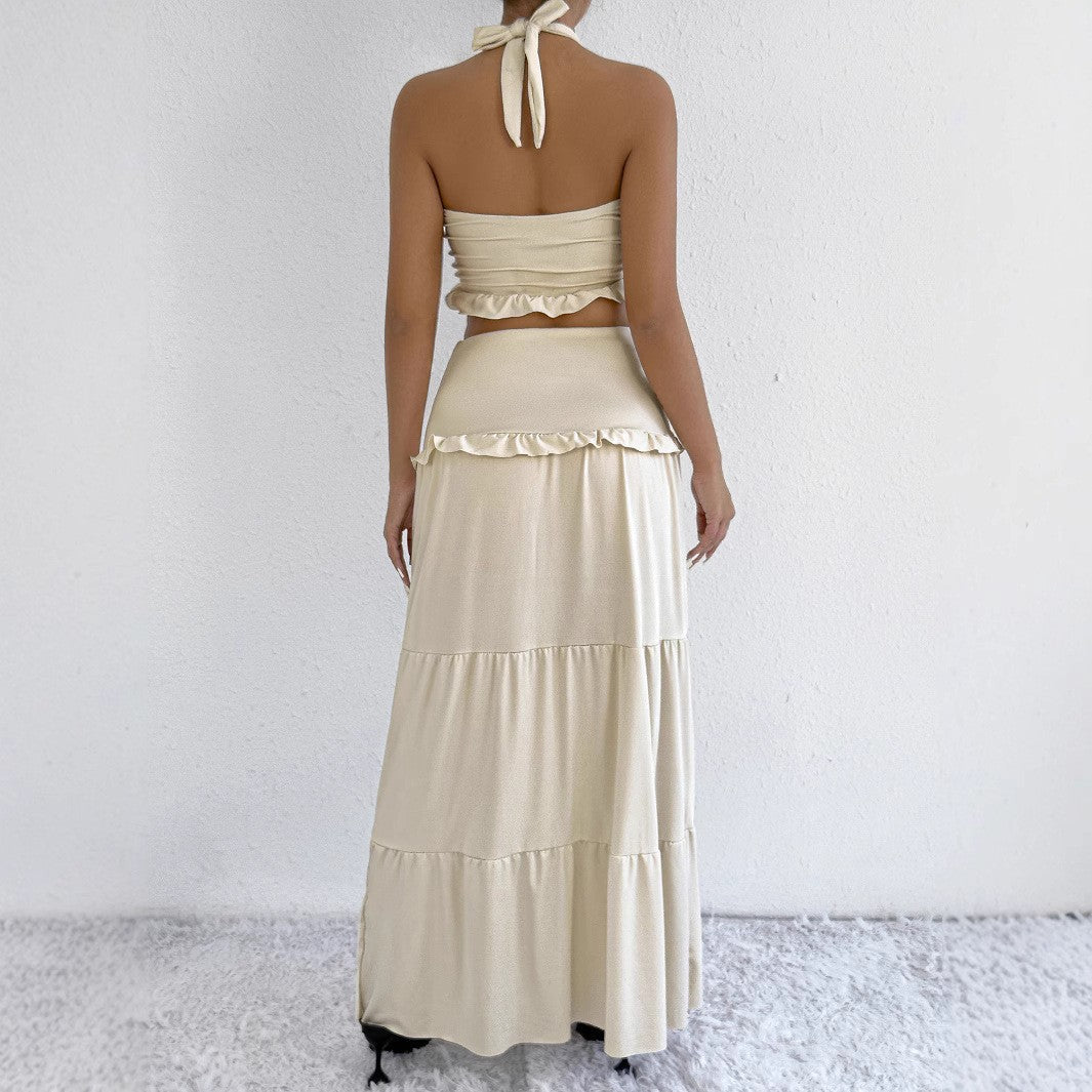 Damen Maxi-Rock mit croptop Design und Rüschendetails