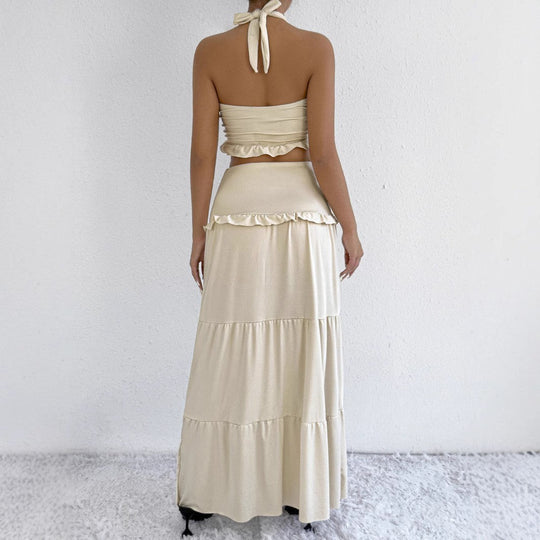 Damen Maxi-Rock mit croptop Design und Rüschendetails