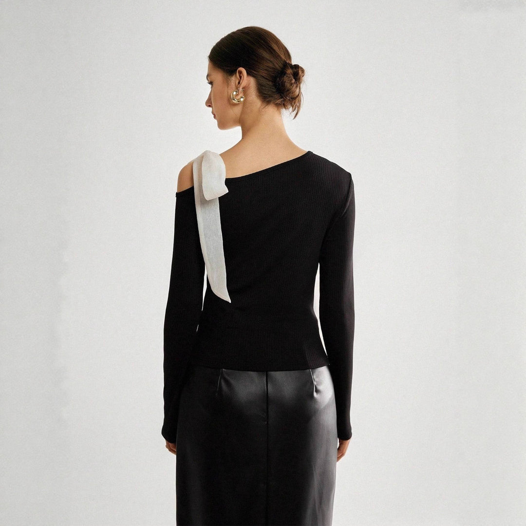 Damen Asymmetrisches One-Shoulder Rippstrick-Top mit Schleifenband Shop Nory