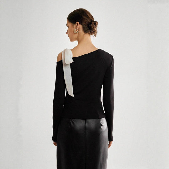 Damen Asymmetrisches One-Shoulder Rippstrick-Top mit Schleifenband Shop Nory