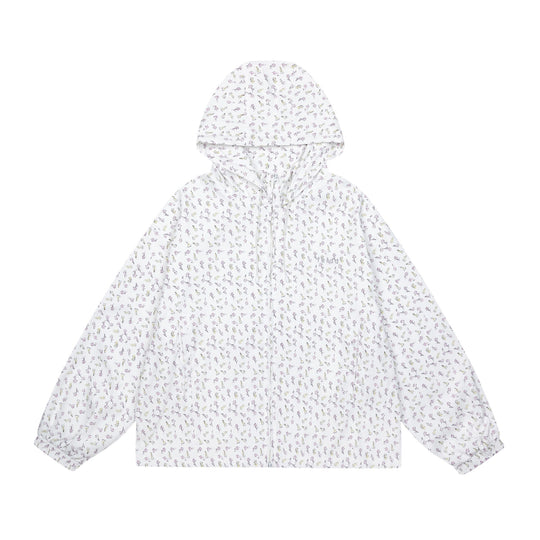 Damen leichte Kapuzenjacke mit floralem Allover‑Print und elastischen Bündchen Shop Nory