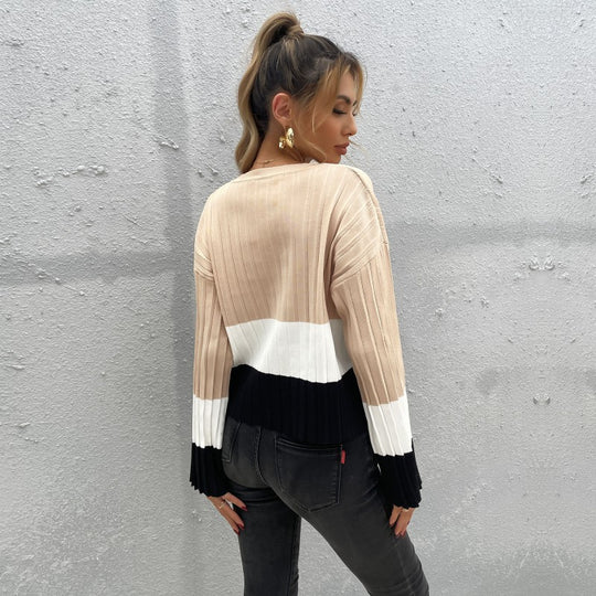 Damen Strickpullover mit Blockstreifen und Rippstruktur Shop Nory