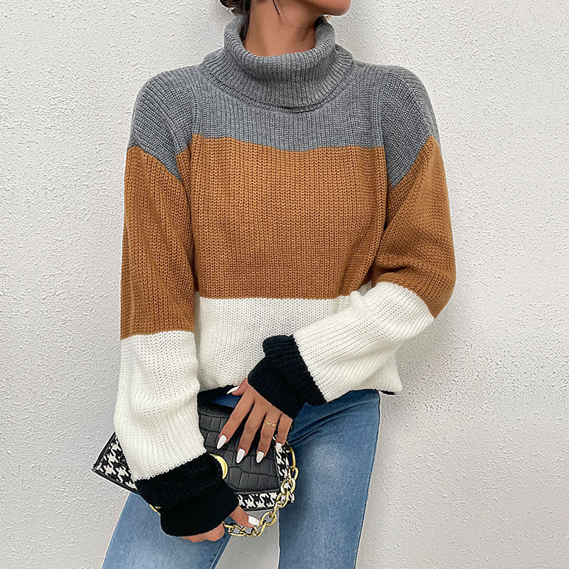 Damen Rollkragen-Colorblock-Pullover aus Grobstrick Shop Nory