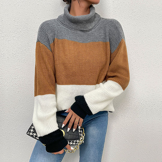 Damen Rollkragen-Colorblock-Pullover aus Grobstrick Shop Nory