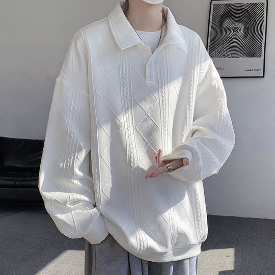 Herren Oversize-Polo-Strickpullover mit Rauten- und Zopfstruktur Shop Nory
