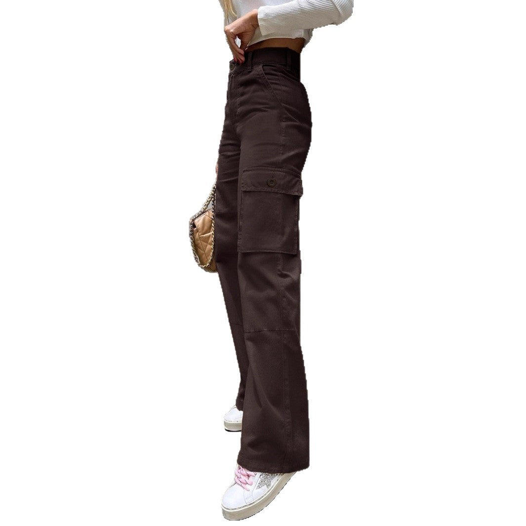Damen Taillenhohe Utility-Cargohose mit weitem Bein und Kniepaneelen Shop Nory