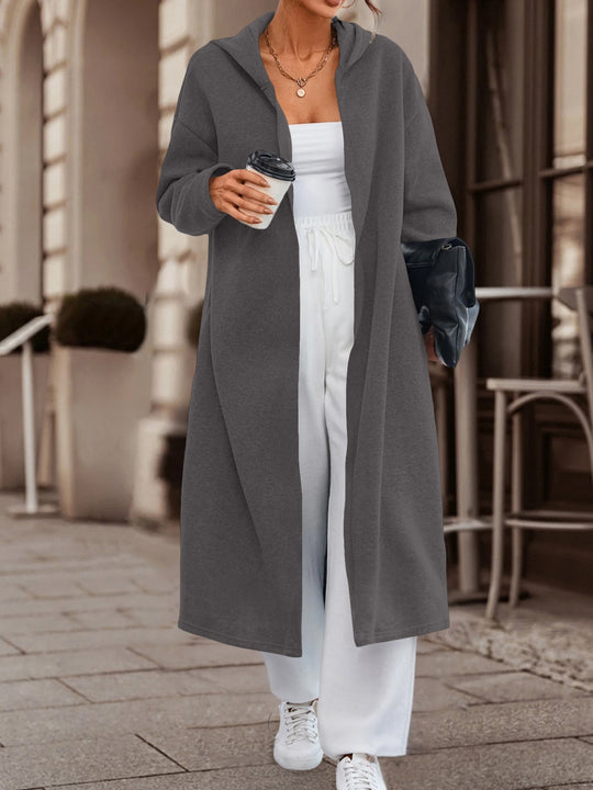 Damen Langer Oversize Kapuzenmantel mit offener Front und weichem Fleece Shop Nory
