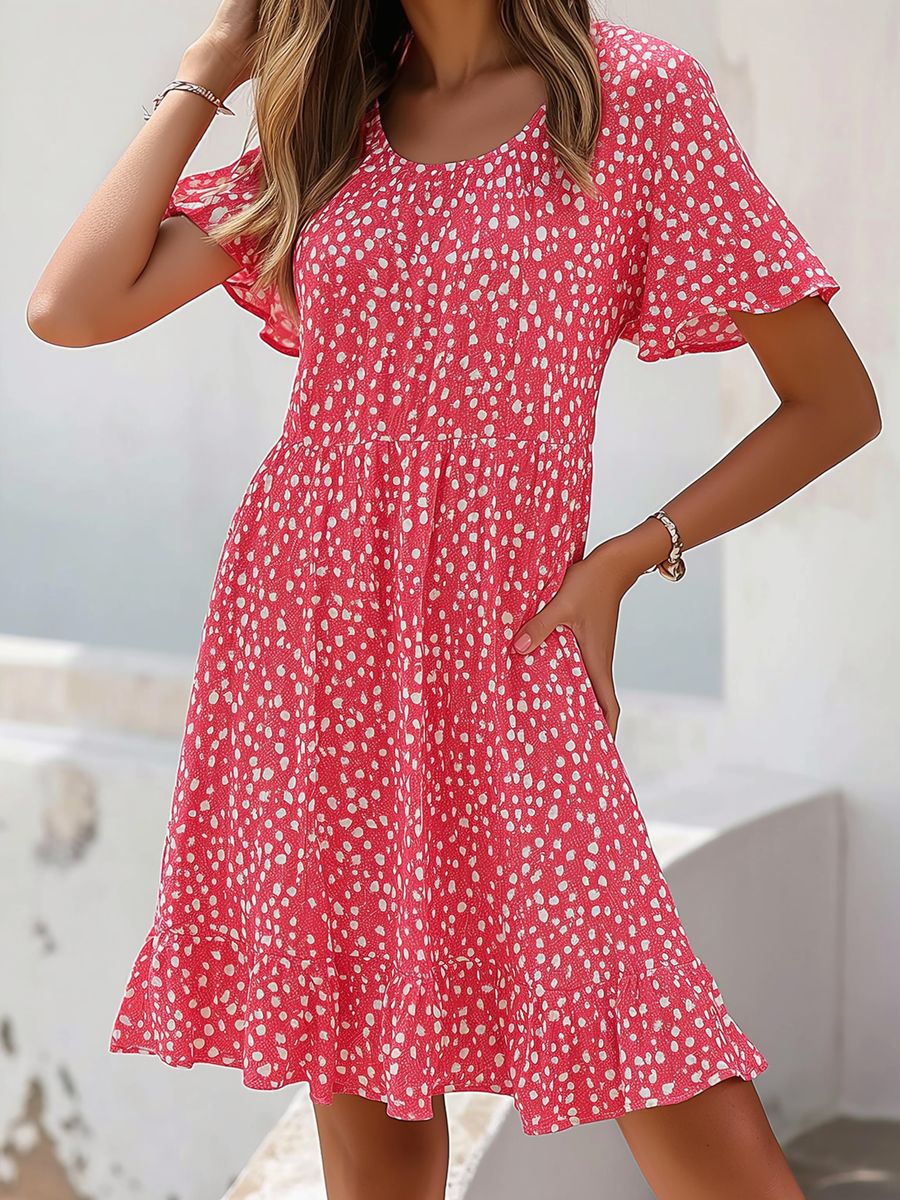 Damen lässiges Freizeitkleid mit fließendem Schnitt und Rüschensaum