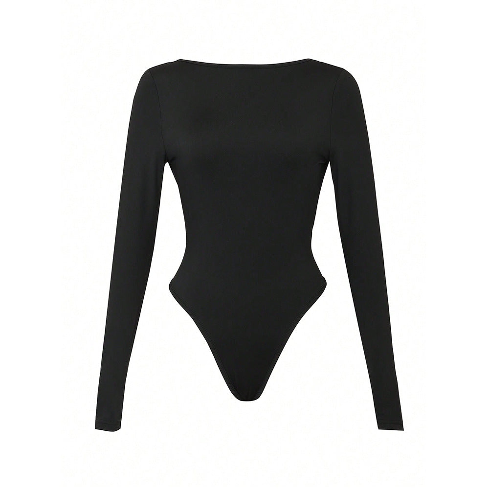 Damen figurbetonter Langarm-Bodysuit mit hohem Rundhals, nahtloser Passform und stretchigem Jersey Shop Nory